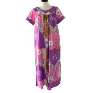 Vintage Womens Dress Size Large Multicolor Maxi Pockets Casual Pure Cotton